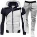 Unique Double Zipper Hoodie Patchwork Slim Fit Hooded Cardigan Men's Sweatshirt Set_desvips.com