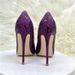 Purple snake skin patterned socialite high 12CM pointed thin heels shallow mouth single soft leather women's shoes_desvips.com