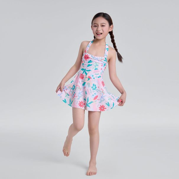 Children's Cute Halter Neck One-Piece Swimsuit Summer Girls' Sleeveless Conservative Swimwear For Water Park Play_desvips.com