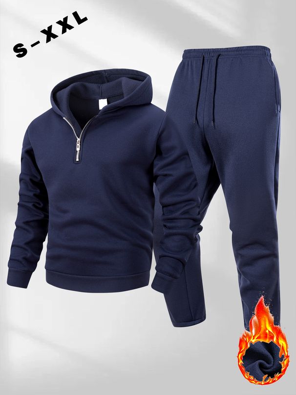 Men's Half Zipper Hoodie Autumn Winter Solid Color Sweatshirt Pants Suit Fashion Casual Sports Set S-2XL Tracksuit_desvips.com