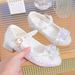 Girls Princess shoes White leather shoes spring and autumn new children's high heels with little girls host dress single shoes_desvips.com