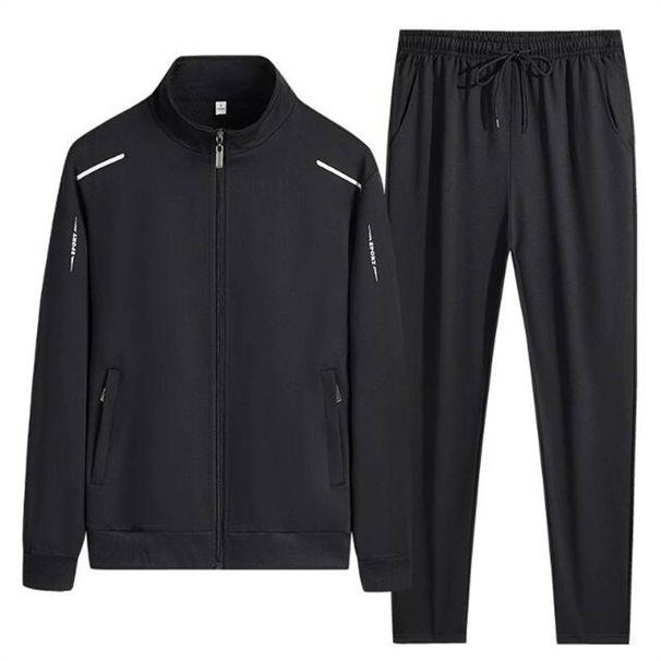 Spring Autumn Fashion Tracksuits Men's Stand Collar Zipper Sweatshirts + Lace-Up Sweatpants 2 Piece Casual Sport Sets L-6XL_desvips.com