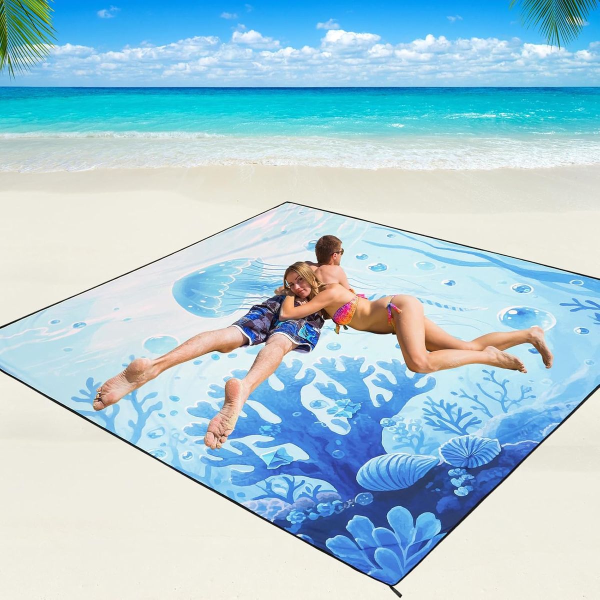 WIWIGO Blanket Waterproof And Sandproof 79" X 83"/10'x9' Suitable 2-8 Adults, Quick-Dry Outdoor Picnic Mat Beach_desvips.com