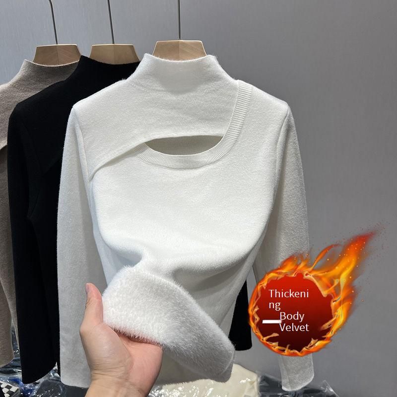 Soft Fleece-Lined High Neck Thermal Sweater - Cozy Loose Fit Pullover For Winter Layering (White, Black, Khaki, One Size)_desvips.com