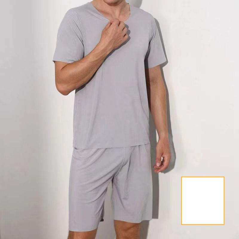 Men's Clothing High grade ice silk round neck solid color short sleeved T shirt men's summer thin ins trend sports casual loose shorts suit_desvips.com