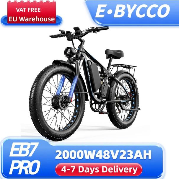E·Bycco EB7Pro Electric Bike For Adults, 2000W Dual Motor 48V 23Ah Battery, 26'' Fat Tire Mountain E-Bikes Full Suspension_desvips.com
