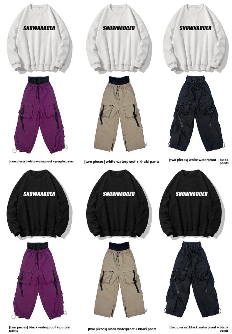 Outdoor Couple Sports Hooded Sweatshirt Ski Set Violet Snow Durable Pants_desvips.com