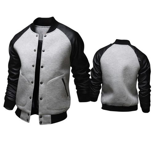 Men's Clothing supply new large pocket leather sleeve men's baseball jacket stand collar jacket J04_desvips.com