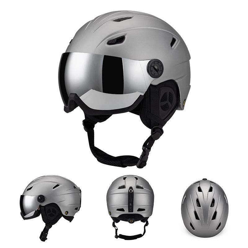 Ski helmet One-piece warm snow helmet with ski lenses Adult outdoor sports safety helmet_desvips.com