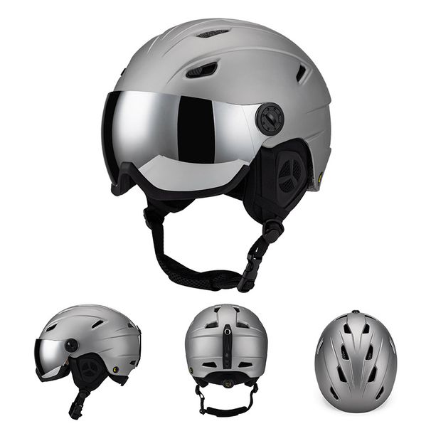 Ski helmet One-piece warm snow helmet with ski lenses Adult outdoor sports safety helmet_desvips.com