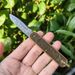 Lijin Outdoor Portable Lockless Mini Pocket Sharp Key Bronze Flower Damascus Leather Folding Knife_desvips.com