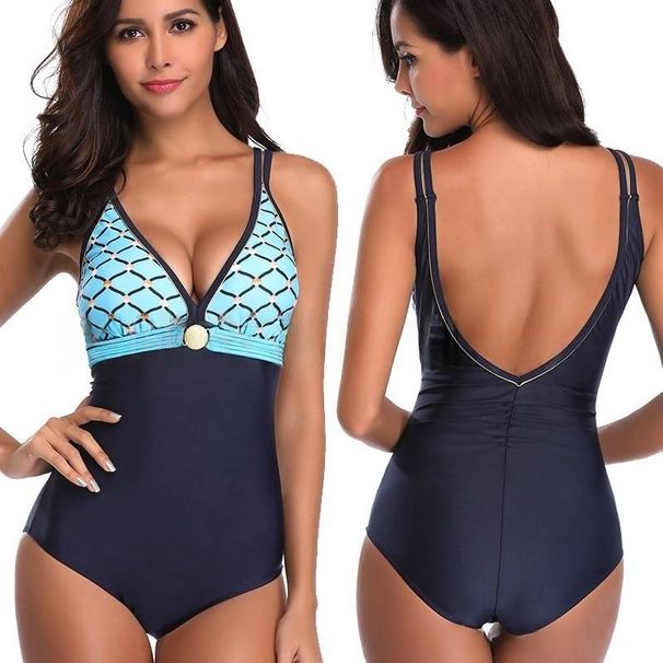 Women's One-Piece Swimsuit - Plus Size Sexy Metallic Accents High-Waisted & Supportive Perfect For Beach & Pool_desvips.com
