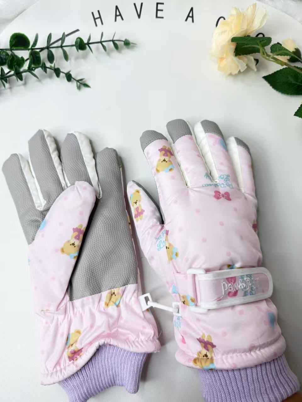 001 Ski Gloves Older Children And Women, Bear Design, Winter Fleece-Lined, Thickened, Warm, Touchscreen, Windproof, Suitable_desvips.com
