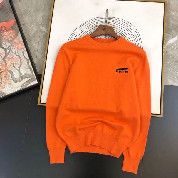 Trendy Brand Letter Classic Embroidered Sweater Men's Autumn Winter New Round Neck Slim Fit Warm Knit Base Shirt_desvips.com