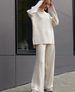Women's simple long-sleeved loose casual sweater knitted top trousers wide-leg pants two-piece suit_desvips.com