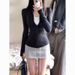Black Sun Protection Jacket For Women, 2025 Summer New Style, Thin Ice Silk Short Yoga Top, Slim Fit Hooded Jacket,_desvips.com