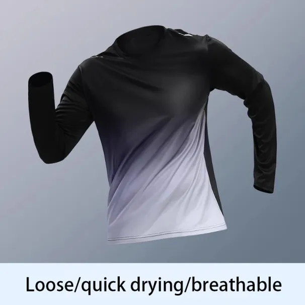 Men's Quick-dry Long-sleeved T-shirt, Breathable Gradient, Loose-fitting, Suitable For Sports And Running_desvips.com