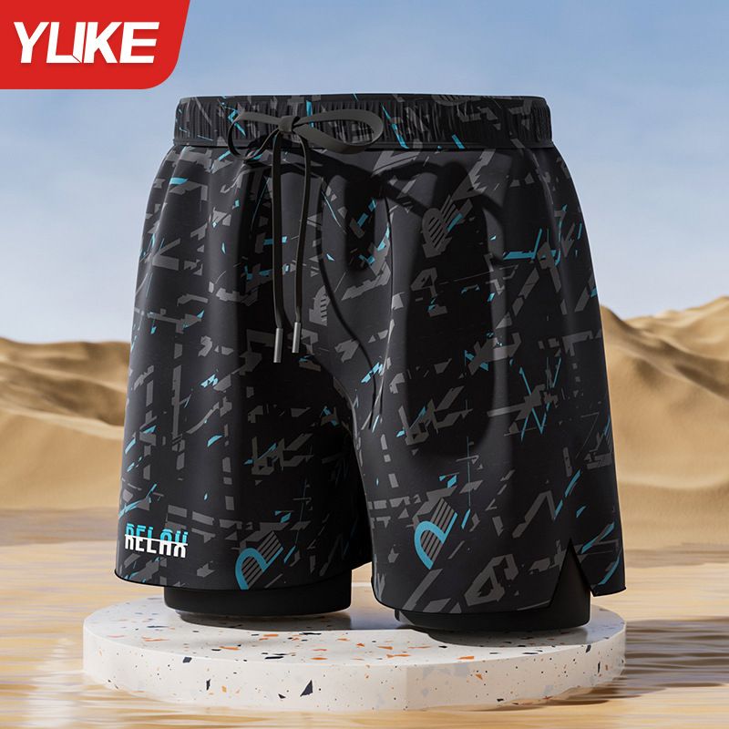 Two-Piece Suits Drying Five Point Anti Embarrassment Beach Swimming Cap Swimming Goggles Set Hot Spring Professional Swimming Suit Swimming Equipment_desvips.com