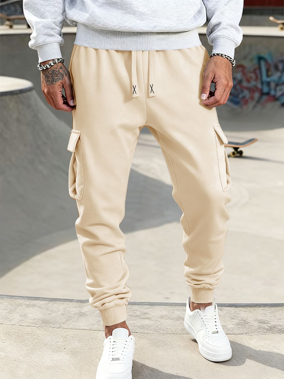 Mens Casual Spring Autumn Sweatpants Drawstring Solid Color Workout Long Pants Fashion Gym Trousers With Pockets_desvips.com