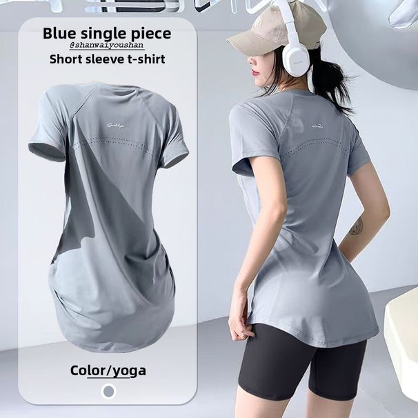 Quick-Dry Women's T-Shirt Thin Summer Ice Silk Sports Short Sleeve Loose Running Mesh Breathable Fitness Yoga Top_desvips.com
