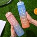 Gradient color frosted plastic sports cup portable rope portable fitness sports water bottle bouncing straw space cup_desvips.com