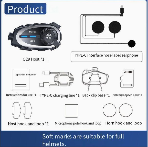 New Q29 Motorcycle Helmet Bluetooth Headset HD Camera Intercom Music Sharing Waterproof Driving Recorder_desvips.com