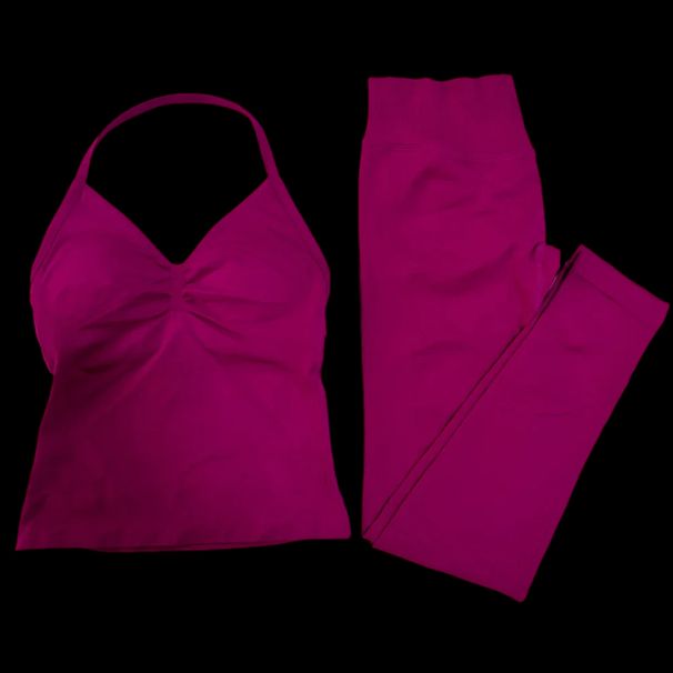 Impact V-Neck Cami Sets _ Longline Strappy Tank Top+High Stretch Seamless Leggings Women's Fitness Sport 2PC_desvips.com