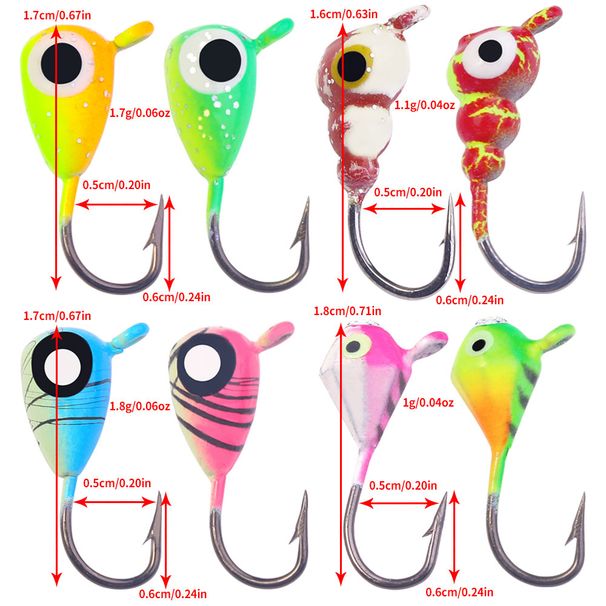 6/8/48pcs Winter Ice Fishing Jigs For Bass Perch Crappie 0.5-2.6g Artificial Fishing Bait Set Jig Head Hooks Fishing Tackle_desvips.com