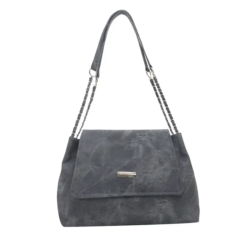 Women's Shoulder Bag: Trendy Chain Crossbody Bag, Triple Tone: Grey/Brown/Blue E0a1_desvips.com