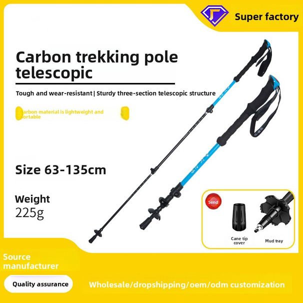Carbon Fiber Trekking Poles Folding Telescopic Unisex Walking Sticks Self-defense Outdoor Hiking Gear Climbing_desvips.com