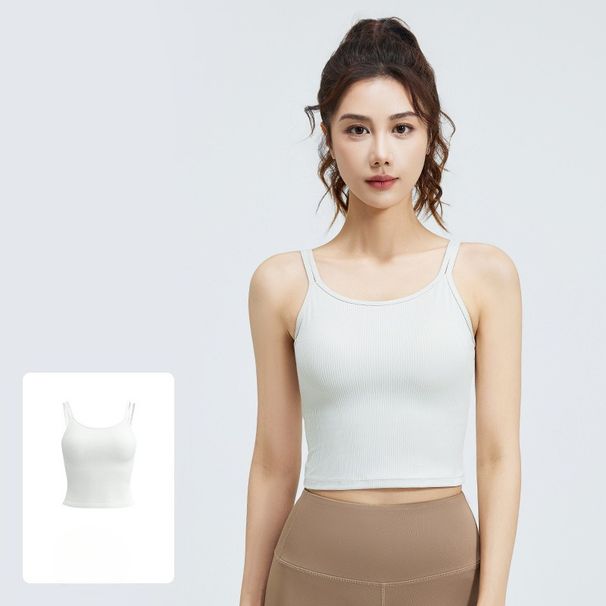 Striped Yoga Vest High Elastic Breathable U-Shaped Beauty Back Fixed Chest Pad Sports Underwear Women_desvips.com