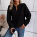 Women's Clothing solid color deep V neck splicing long sleeved women's casual sweatshirt_desvips.com