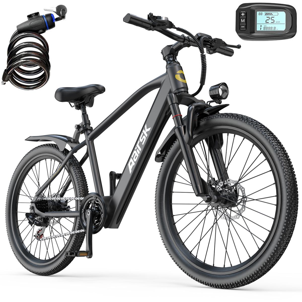 Aairsk GT300 Electric Bike 26inch With 36V 10AH Lithium Battery, 7-Speed Shimano_desvips.com