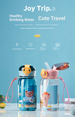 Cartoon Cute Bear Kids Plastic Portable Rope Bounce Lid Straw Cup_desvips.com