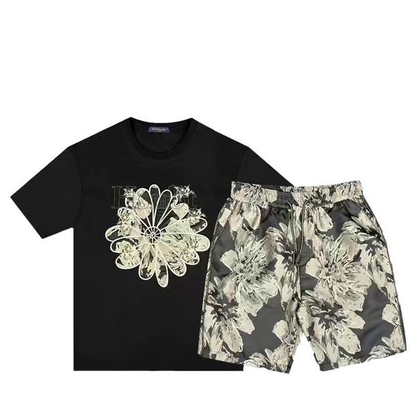 2024 Summer Fashion Casual Light Luxury Personalized Printed Handsome Men's Top Shorts Two Piece Set_desvips.com