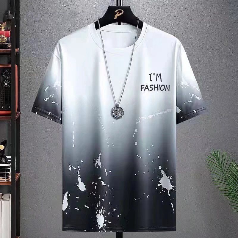Men's Clothing casual sports suit 2024 summer new style handsome matching shorts Korean version large size loose ice silk short sleeves_desvips.com