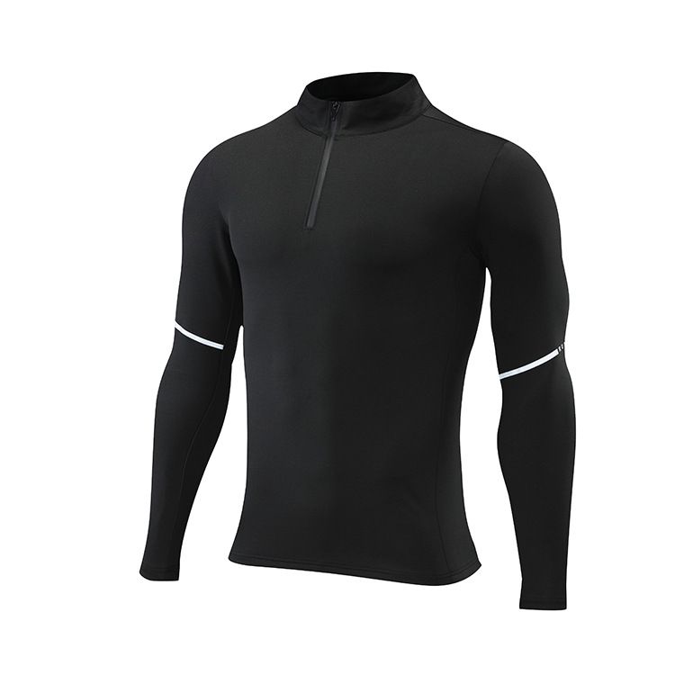 New Half Zipper Quick Drying Clothing Men's Tight Height Elastic Stand Up Collar Golf Suit Outdoor Running Fitness Wear T-Shirt Long Sleeve_desvips.com