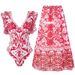 Fashion One-piece Bathing Suit Set Printed Gauze Dress Beach Spa Bikini_desvips.com