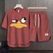 Men's Clothing 2024 Waffle Casual Summer Suit Men's Loose Teen Short sleeved T shirt Shorts Handsome Two piece Suit_desvips.com