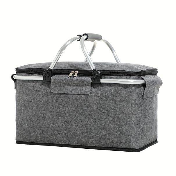 Black Large Capacity Aluminum Foil Thickened Portable Aluminum Rack Insulation Basket Foldable Outdoor Picnic Basket One Pack_desvips.com