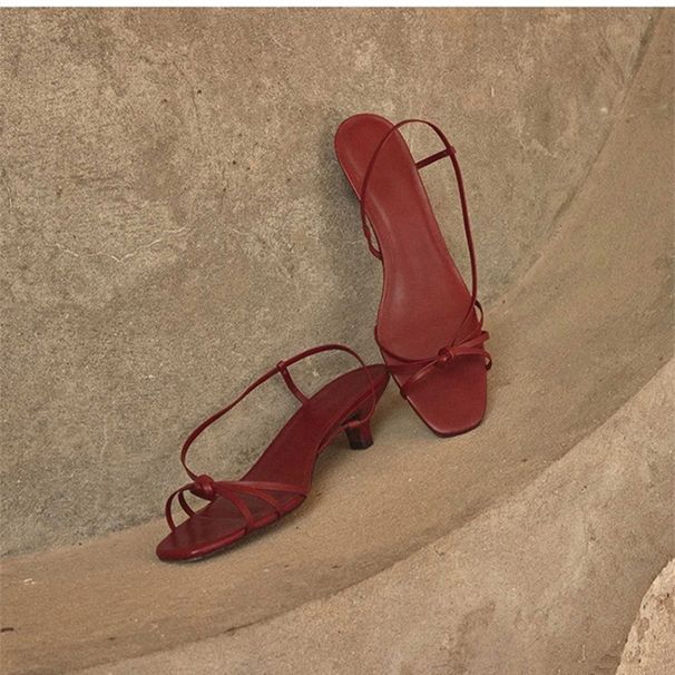 French style warm evening wind twisted open toe sandals for women Summer stiletto kitten heel leather sandals low heel Roman sandals for women_desvips.com