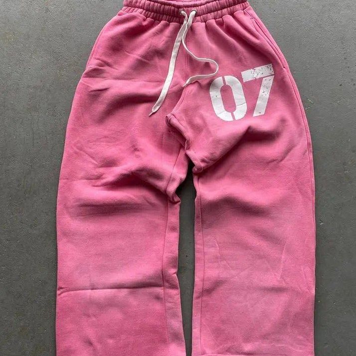New American Street Style Washed Casual Fashion Printed Long Pants Elastic Waist Loose Unisex Trendy Brand Sweatpants_desvips.com