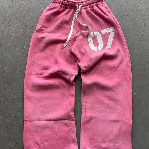 New American Street Style Washed Casual Fashion Printed Long Pants Elastic Waist Loose Unisex Trendy Brand Sweatpants_desvips.com