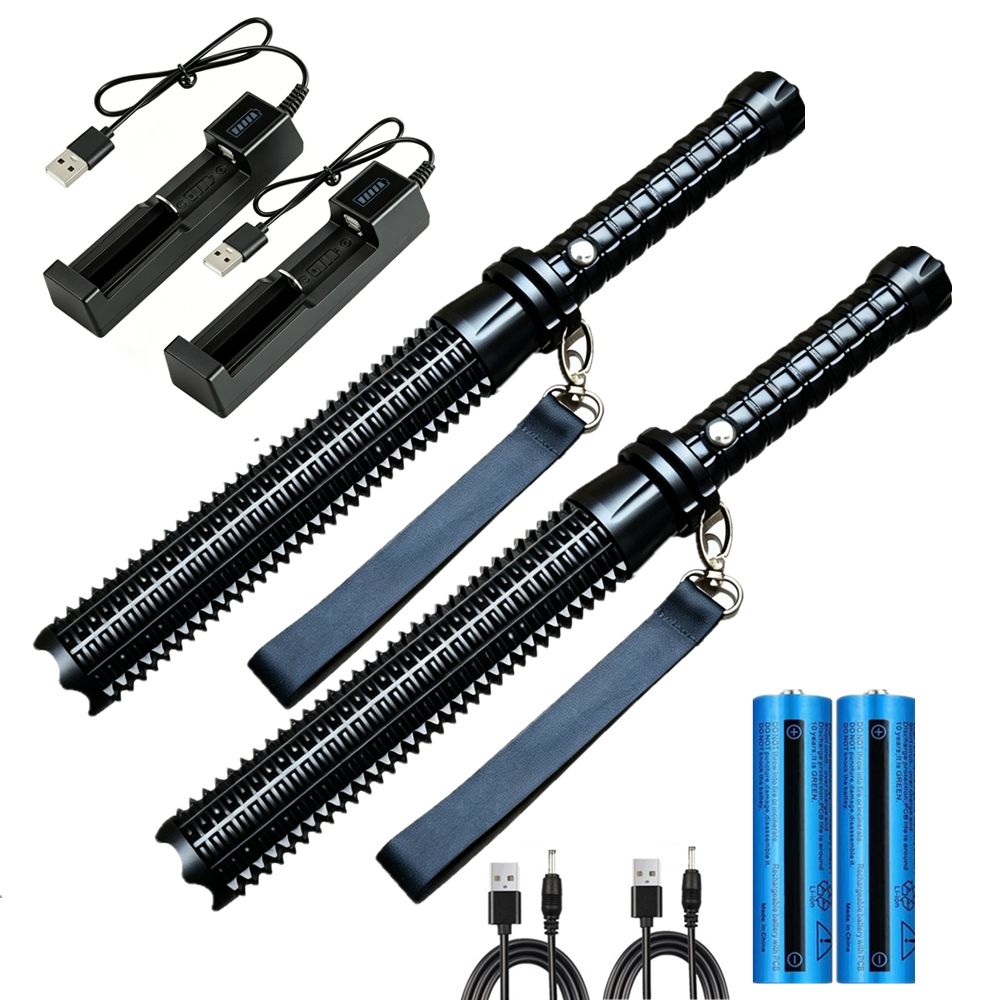 2 Stück Ultrahell Leistungsstark Aufladbar Sicherheitsstick Taschenlampe Handgerät Licht Zuhause, Im Freien, Camping Taktische Fackel Lampen_desvips.com