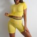 Seamless Pleated Suit Two-Piece For Women Outdoor Fitness High Waist Slimming Tight-Fitting Short-Sleeve Yoga Set_desvips.com