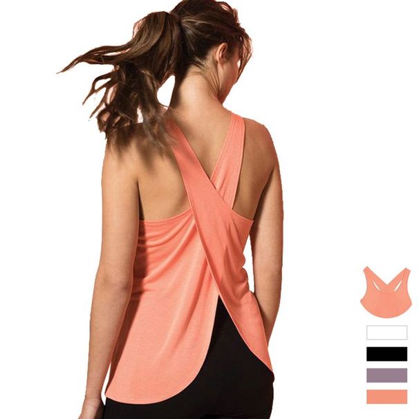 2024 Yoga Clothing European And American Cross-Back Blouse Running Fiess Top Women's Sleeveless Sports Vest_desvips.com