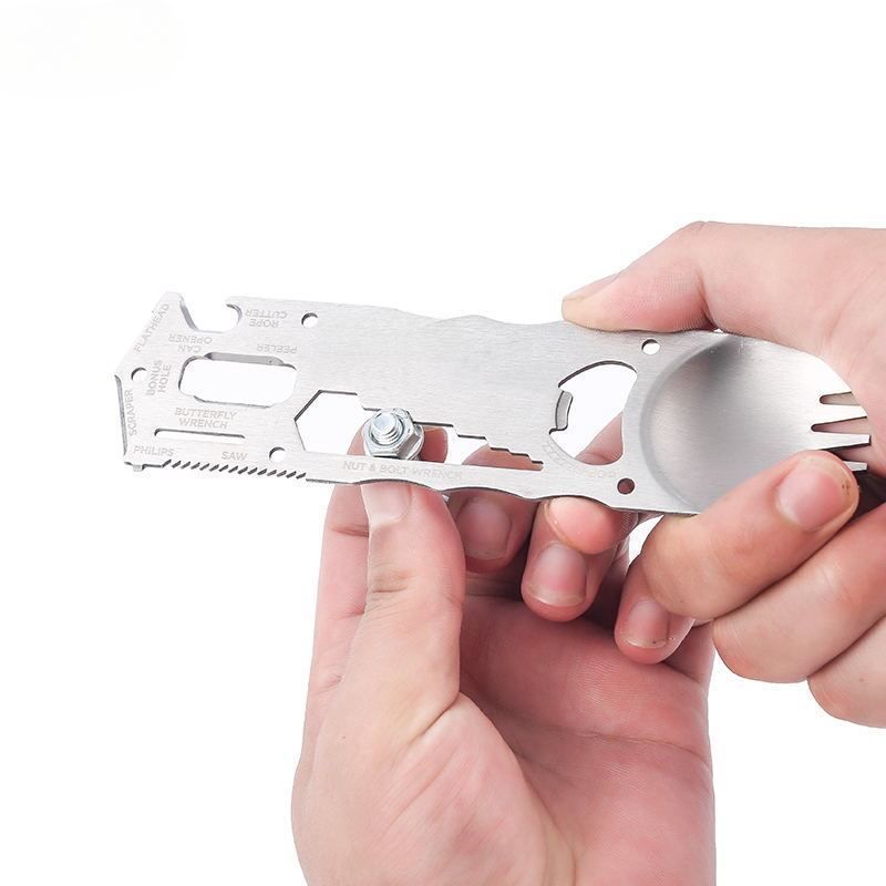 Stainless Steel Spoon Fork Knife Integrated Creative Multifunctional Outdoor Camping Tableware_desvips.com