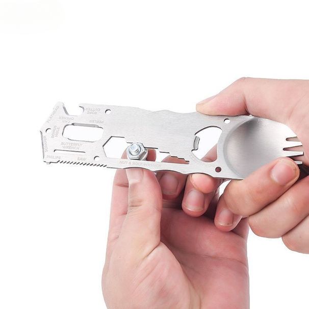 Stainless Steel Spoon Fork Knife Integrated Creative Multifunctional Outdoor Camping Tableware_desvips.com