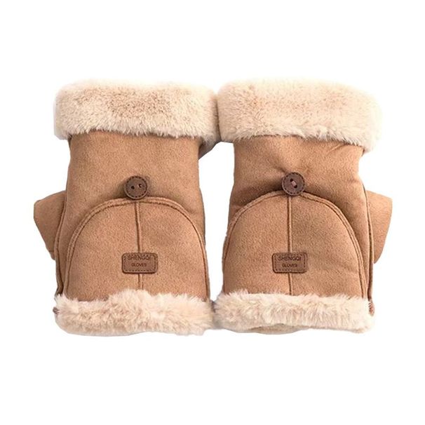 Suede For Women Winter Student Warm Double Layer Fleece Lined Flip Cover Cycling Windproof Touchscreen Thickened Half_desvips.com