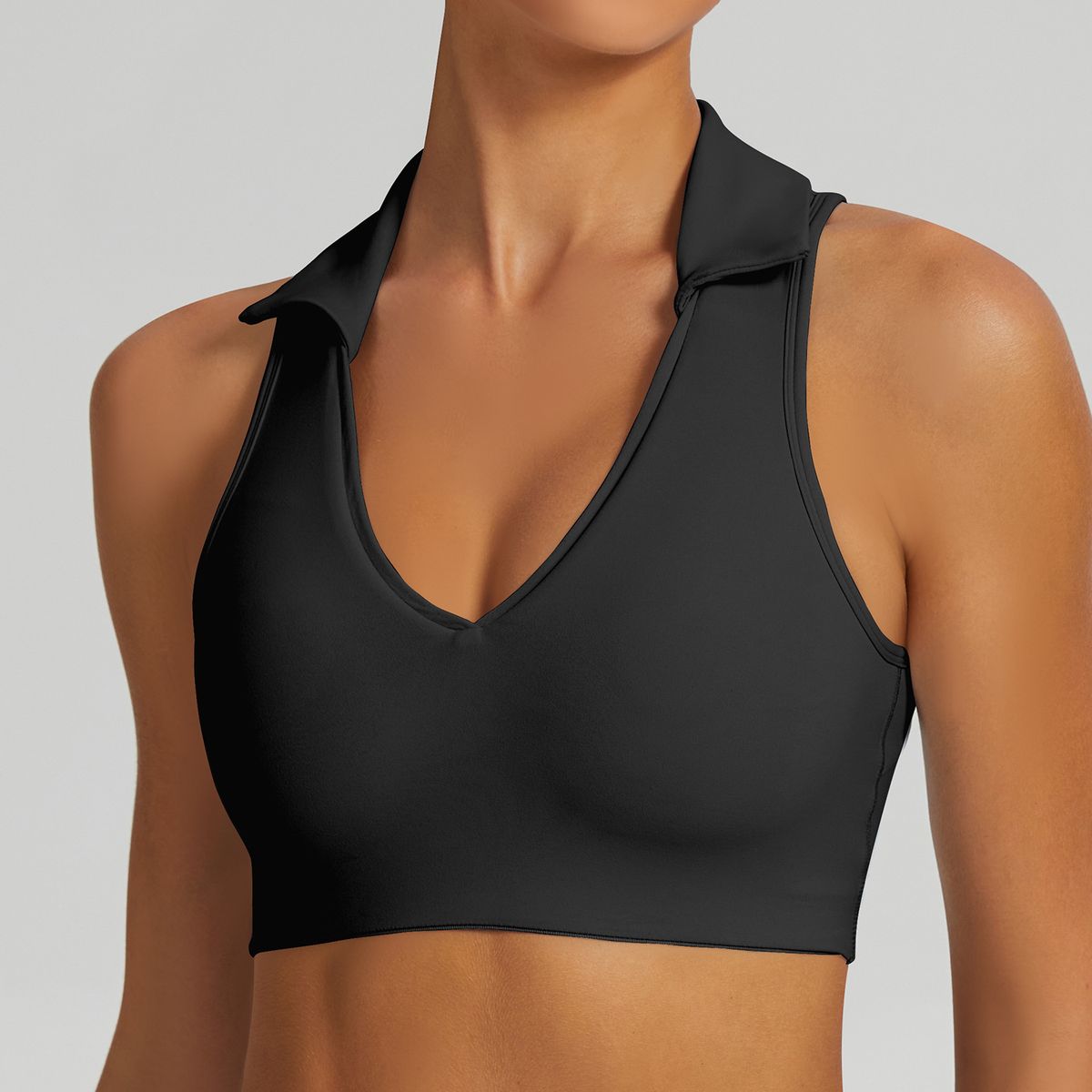 Women's POLO Collar Sports Vest European American Style Backless Running Tennis Outfit Tight Fitting Fitness Top_desvips.com